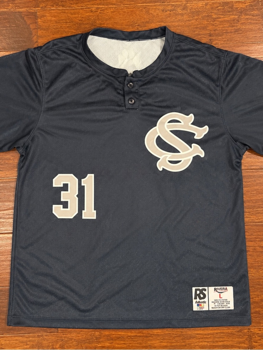 Riviera Baseball Jersey #31 Mesh Gray Blue Unisex Large